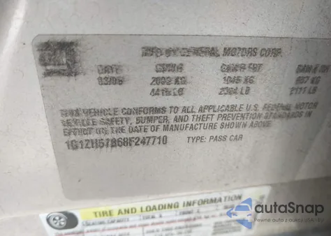 2008 Chevrolet Malibu Lt z USA, uszkodzony, nr VIN 1G1ZH57B68F247710